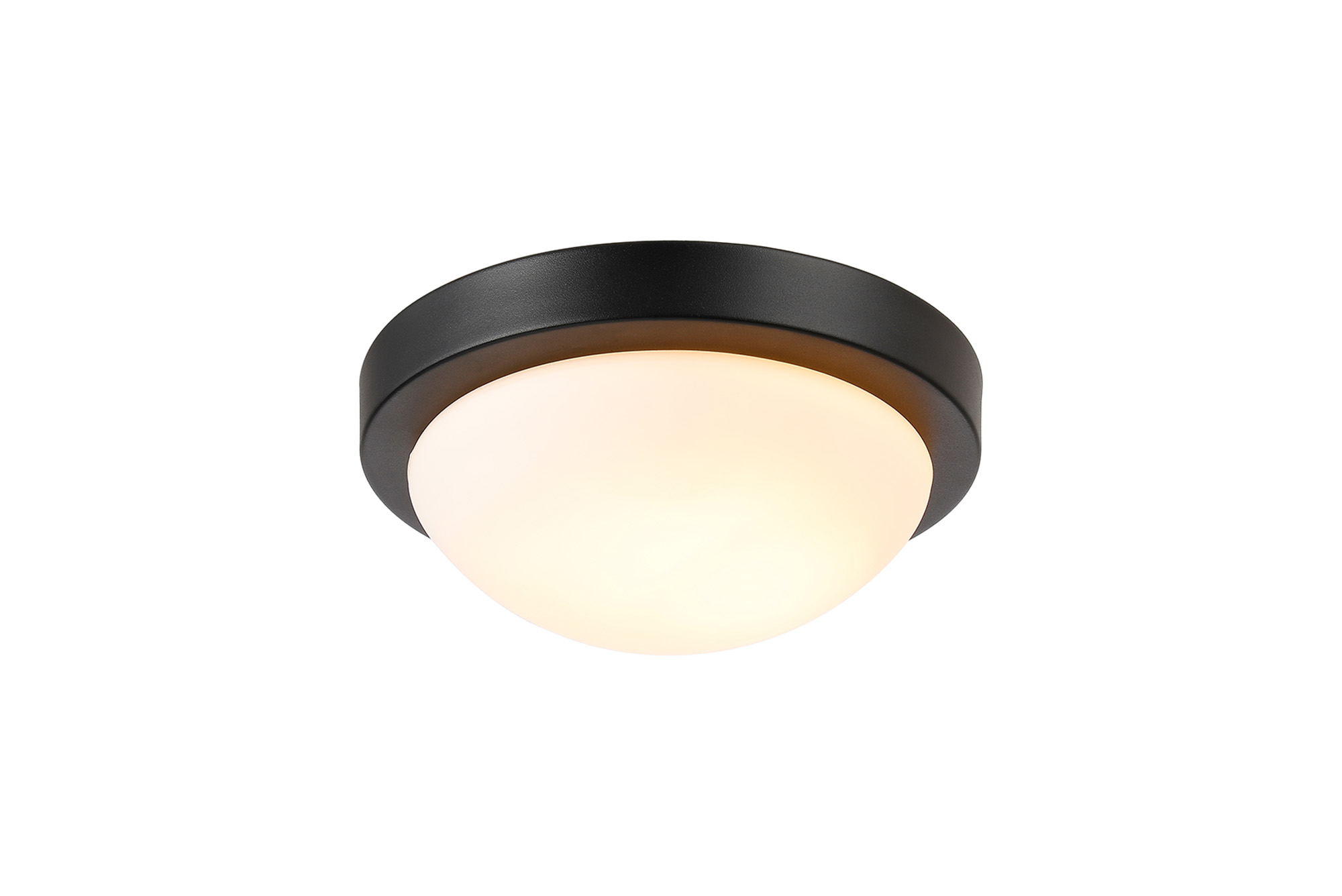 D0772  Porter 25cm Glass IP44 Flush Ceiling 1 Light Satin Black, Opal